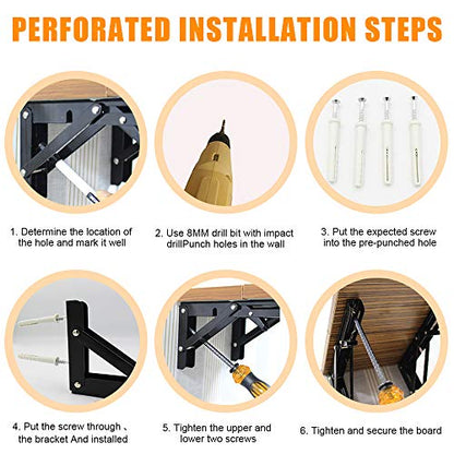 Storystore Folding Shelf Brackets - 16 Inch Heavy Duty Metal Collapsible Shelf Bracket for Bench Table, Shelf Hinge Wall Mounted Space Saving DIY Bracket, Max Load: 150 lb 2 PCS (Black) - size: 16 Inch