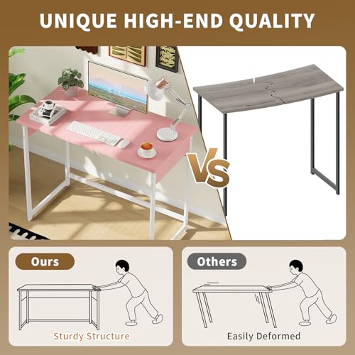 ALISENED Home Office Desk, Sturdy and Stable Computer Desk, 37.5 Inch Computer Desk, Office Desk with Metal Frame, Study Table for Home Bedroom, Pink - color: Pink, size: W-37.5in