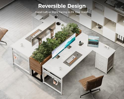 AODK 61" L Shaped Gaming Desk with 4 Drawers and Power Outlets, White - color: White, size: 61 Inch