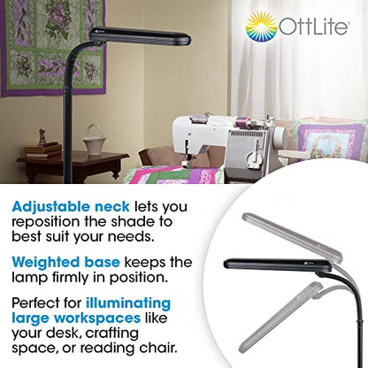 OttLite 24-Watt Floor Lamp with Weighted Base and Adjustable Neck, Black