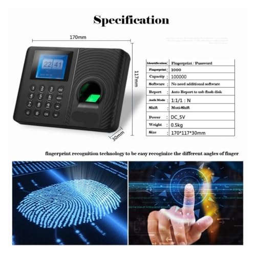 Attendance Biometric Fingerprint Time Attendance Clock Recorder Employee Recognition Device Electronic(A01,English) - color: A01, size: English