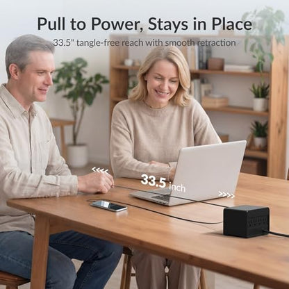 Gitryin 12-in-1 Desktop Modular Charging Station, 4 65W USB C Retractable Chargers with 33.5in Built-in Cables, ETL Surge Protector Charging Hub for Laptop, Phone, Tablet, Home Office Desk, Black - color: Black