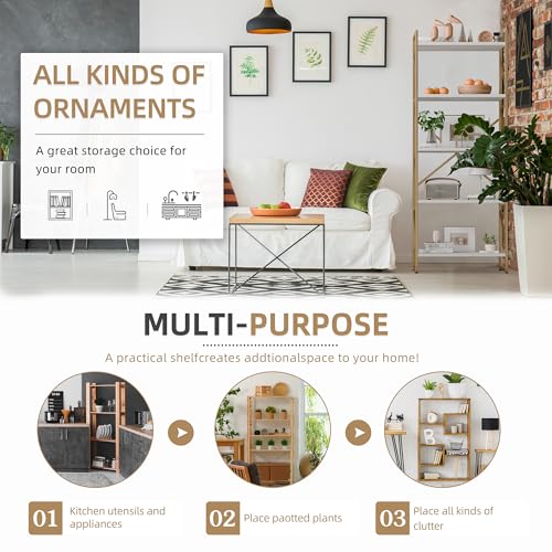 Vongrasig 5 Tier Metal Bookshelf, Narrow Industrial Bookcase, White+Gold - color: White Gold
