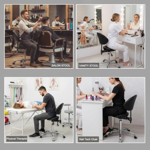 Kaleurrier Saddle Stool with Back Support: Rolling Saddle Chair with Wheels - color: Black, size: With Back