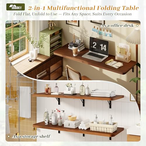 Dogsky Floating Wall Desk 48" x 16" - 300 lbs Heavy Duty Solid Pine - color: Walnut, size: 48" x 16"