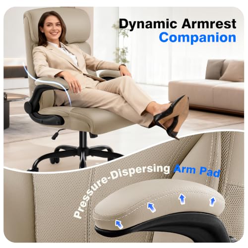 AreShark Office Chair - Executive High Back Breathable Comfy Desk Chair with Lumbar Support - Ergonomic Leather Rolling Swivel Computer Chair with Rock Function for Working Studying Gaming Relaxing - color: Khaki