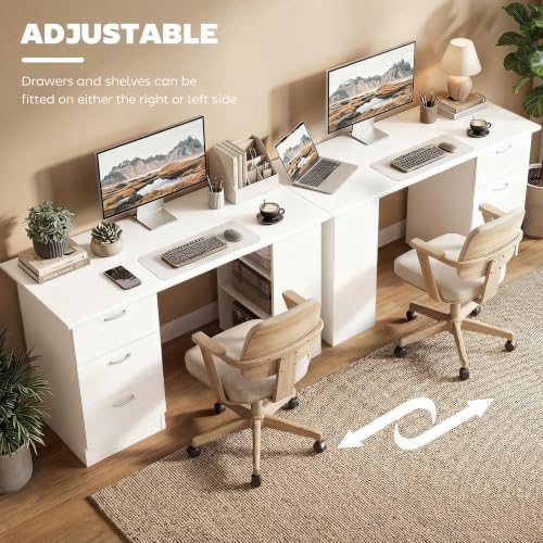 HOMCOM Computer Desk with Drawers, 47" Home Office Desk with Storage, White - color: White