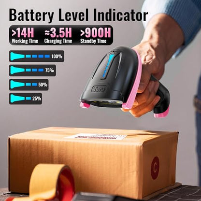 Tera Barcode Scanner with Battery Indicator: 1D Wireless, 5100 Pink | USB Wired 2.4G Wireless Reader, 2200mAh Battery, 1D Laser Scanning, IP54 Protection, Retail Checkout Warehouse Library School - color: 1D Pink