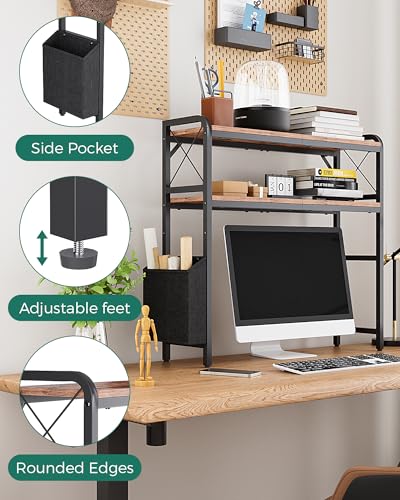 Desk Hutch Dorm with Adjustable Shelves and Side Pockets - color: Rustic Brown