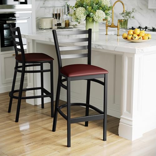 Flash Furniture Hercules Metal Ladder Back Restaurant Barstool, Burgundy - color: Burgundy Vinyl Seat/Black Metal Frame, size: Set of 1