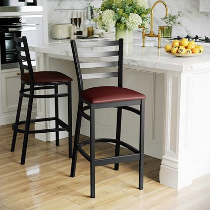 Flash Furniture Hercules Metal Ladder Back Restaurant Barstool, Burgundy - color: Burgundy Vinyl Seat/Black Metal Frame, size: Set of 1