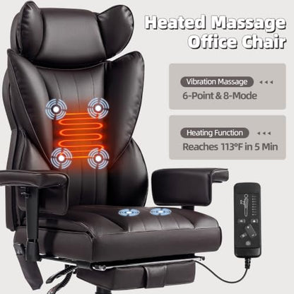 6 Points Massage Heated Home Office Chair with Foot Rest, Brwon - color: Brown