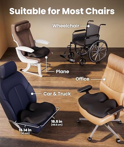 Elevate Series by Everlasting Comfort Doctor Recommended Memory Foam Seat Cushion for Office Chairs & Car - Ergonomic Desk Accessories - Cushions for Tailbone Pain Relief (Charcoal Black, Large) - size: Standard