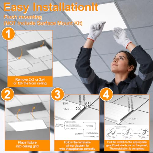 6 Pack 2x2 LED Flat Panel Light Drop Ceiling Office Fixture 5 CCT 3000K-6500K Adjustable & 5 Wattage 15W-20W-30W-40W-50W Selectable, 0-10V Dimmable，Flush Mount Ceiling Light - size: 2x2 6PACKS