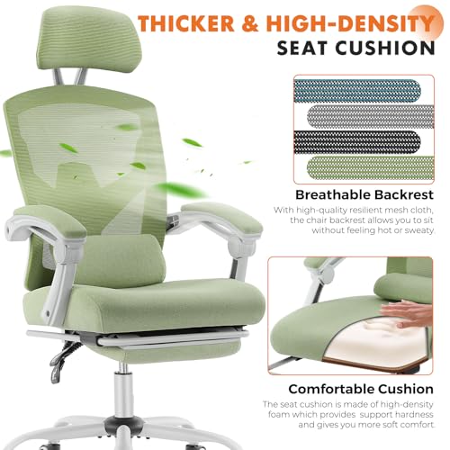 Sweetcrispy Office Computer Desk Chair, Ergonomic High-Back Mesh Rolling Work Swivel Chairs with Wheels, Comfortable Lumbar Support, Comfy Arms for Home, Bedroom, Study, Student, Green | High-Back Mesh, 360° Rolling Work, Comfy Arms, Home Office Bedroom S