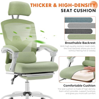 Sweetcrispy Office Computer Desk Chair, Ergonomic High-Back Mesh Rolling Work Swivel Chairs with Wheels, Comfortable Lumbar Support, Comfy Arms for Home, Bedroom, Study, Student, Green | High-Back Mesh, 360° Rolling Work, Comfy Arms, Home Office Bedroom S