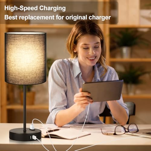 Lynnoland 2 Pack Touch Control Table Lamps with 2 USB & AC Outlet, 3-Way Dimmable Bedside Nightstand Lamps for Bedroom Living Room Nursery, 800 Lumens 3000K Warmlight Bulbs Included - color: Black & Matte Black