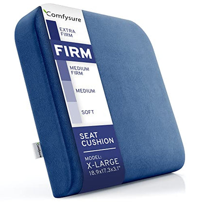 Extra Large Wheelchair Seat Cushion - Firm Memory Foam Chair Pad for Wheelchair, Recliner, Office, Car & Bariatric Overweight Users 19”x17”x3” - color: Navy