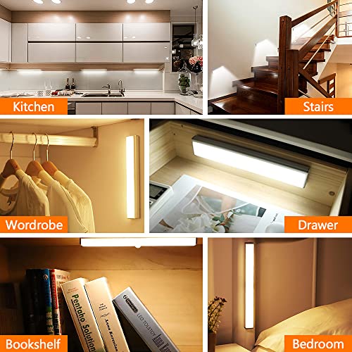 4 Pack Motion Sensor Closet Lights, 10 LED Stick-on Anywhere Magnetic Portable Wireless LED Under Cabinet Lights, Rechargeable Battery Night Light Bar for Closet Kitchen Hallway Stair(Daylight White) - size: 4 Pack