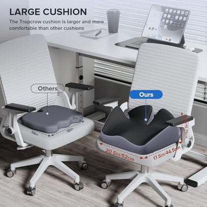 X-Large Coccyx Seat Cushion, U-Shaped Memory Foam for Office Chair | High-Density Memory Foam Helps Reduce Tailbone Pressure; Washable Mesh Cover, Anti-Slip Base for Office Chairs, Cars & Travel - size: 20.2*17.3*6.2