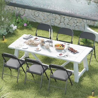 Fenbeli 2 Pack Padded Folding Chairs with Cushion, Black Fabric Foldable Chairs for Dining, Balcony & Spare Guest Pair, 330-Pound Heavy-Duty Steel Frame, Auto-Lock Hinge, Breathable Cushion - color: Black, Fabric, size: Set of 2