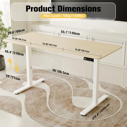 55"x24" Standing Desk, Adjustable Sit-Stand Home Office, Oak | Electric Adjustable Standing Desk, Sit to Stand Computer Office Desk with Splice Board, Memory Preset, Lifts 28''-46.5" - color: White Frame-gold Oak, size: 55-inch