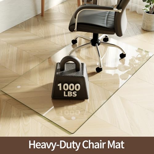 Koonmi Tempered Glass Chair Mat 50"x30" - Premium Office Chair Mat for Hardwood Floors & Low-Pile Carpet with 4 Non-Slip Pads - Thick Scratch-Resistant Surface - size: 50*30