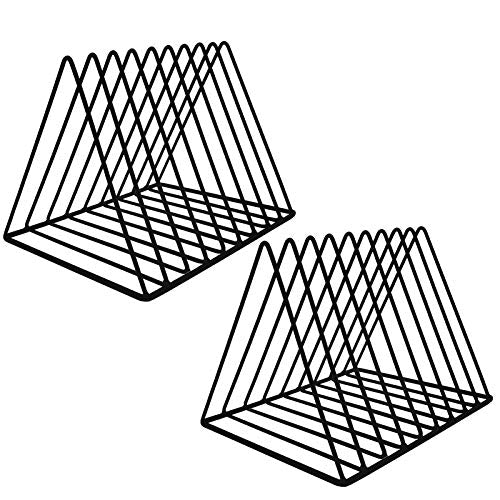 9 Slot Magazine Rack Book Record Holder, Desktop Iron Storage Rack Bookshelf Multifunction Triangle File Organizer Sorter for Decor Home Office, Black Pack of 2 - color: 2 Pack Black