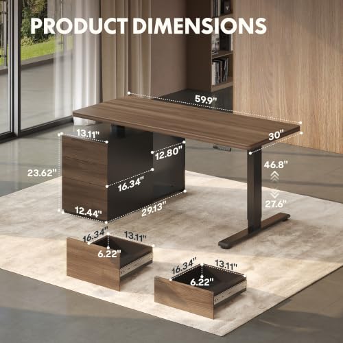 FLEXISPOT 60" Executive Standing Desk with Drawers & CPU Cabinet - color: Black Walnut, size: 60"x30"