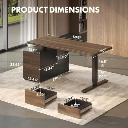 FLEXISPOT 60" Executive Standing Desk with Drawers & CPU Cabinet - color: Black Walnut, size: 60"x30"