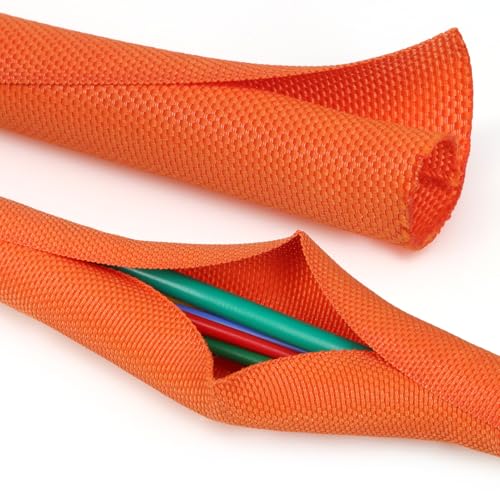 Split Braided Cable Sleeve，Flexible Wire Loom Tubing, Automotive Cord Protector Pet Proof, Cable Management for Computer TV Electric Wires Harness 16ft (Orange, 8mm（5/16") - color: Orange, size: 8mm（5/16")