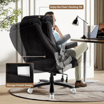 Fabric 700lbs Big and Tall Office Chair, Ergonomic Heavy Duty Executive Cloth Office Chair with 5D Flip Arms & Adjustable Lumbar Support & Dual Rubber Wheel, Large Thick Padded Extra Wide Seat, Black - color: Blackcloth