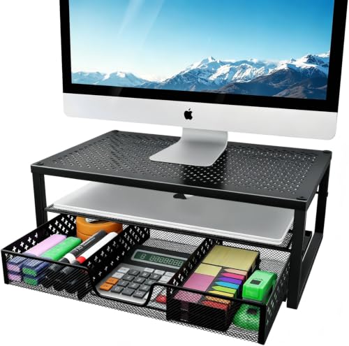 Simple Trending Monitor Stand Riser with Drawer, Laptop Stand for Desk - color: 1 Pack Black, size: 16"W x 10"D x6.25"H