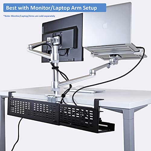 AEONS Under Desk Cable Management Tray Kit - Horizontal Adjustable up to 41” Removable C Clamp Mount Reversible Computer Cord Raceway and Modesty Panel for Large Table, Black - style: 41" Black