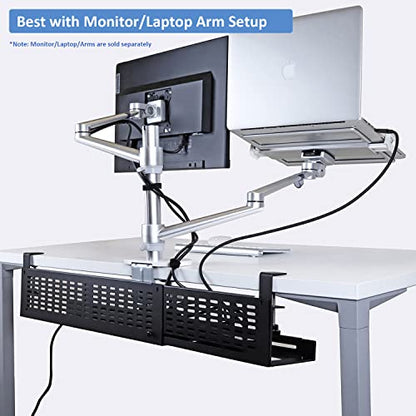 AEONS Under Desk Cable Management Tray Kit - Horizontal Adjustable up to 41” Removable C Clamp Mount Reversible Computer Cord Raceway and Modesty Panel for Large Table, Black - style: 41" Black