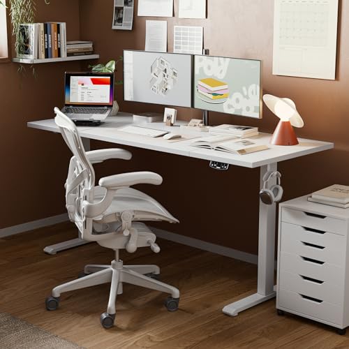 Agilestic Electric Height Adjustable Standing Desk, 63 Inch, White | Smooth Height Adjustment, Memory Presets, Hooks, Stable Steel Frame,154 lbs Capacity, Easy Assembly, Splice Board - color: White, size: 63 x 24 Inch