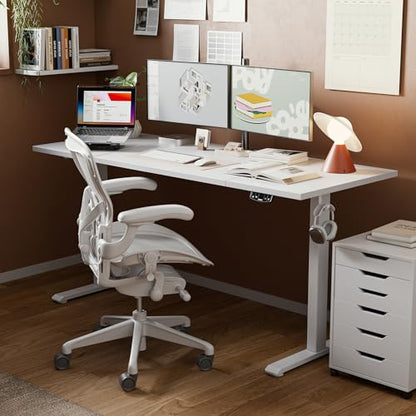 Agilestic Electric Height Adjustable Standing Desk, 63 Inch, White | Smooth Height Adjustment, Memory Presets, Hooks, Stable Steel Frame,154 lbs Capacity, Easy Assembly, Splice Board - color: White, size: 63 x 24 Inch