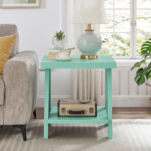 Roundhill Furniture Athens Contemporary Wood Shelf End Table in Teal - color: Teal