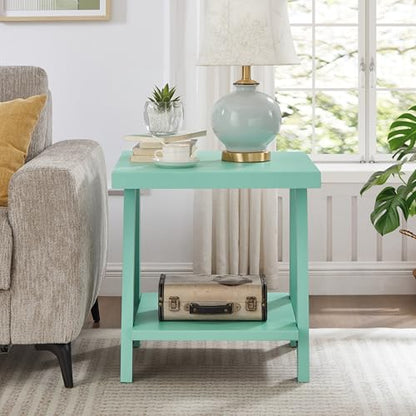 Roundhill Furniture Athens Contemporary Wood Shelf End Table in Teal - color: Teal
