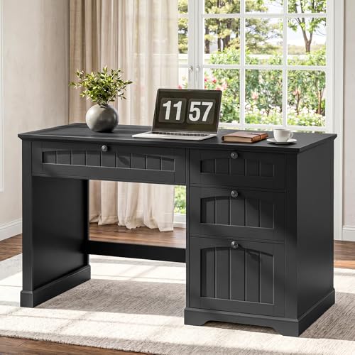 Vabches Farmhouse 47" Executive Desk with 4 Drawers, Black - color: Black