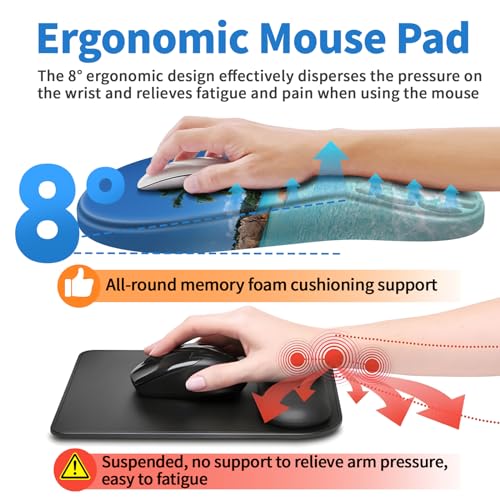 YIWEI Ergonomic Mouse Pad with Wrist Rest for Carpal Tunnel Pain Relief - color: Beach