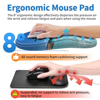 YIWEI Ergonomic Mouse Pad with Wrist Rest for Carpal Tunnel Pain Relief - color: Beach