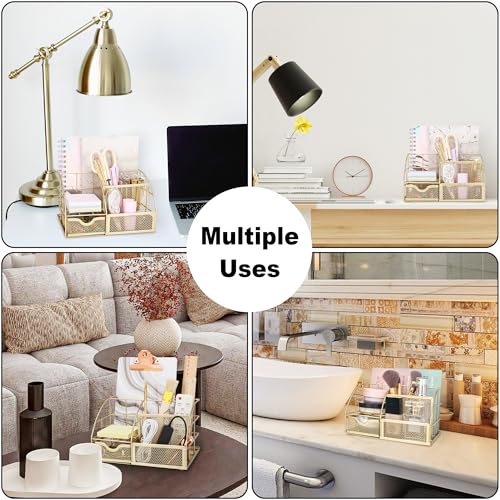 Exerz Desk Organizer Metal Mesh 7 Compartments Office Tidy Caddy Gold - color: Gold
