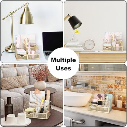 Exerz Desk Organizer Metal Mesh 7 Compartments Office Tidy Caddy Gold - color: Gold