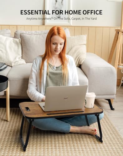 ZEAPTAC Foldable Lap Desk, Bed Desk, Bed Table & Laptop Stand w/Cup Holder - color: Rustic Brown