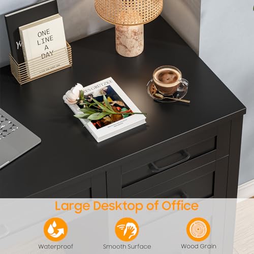 Vabches Farmhouse 47" Executive Desk with 4 Drawers, Pure Black - color: Pure Black, size: Style 2