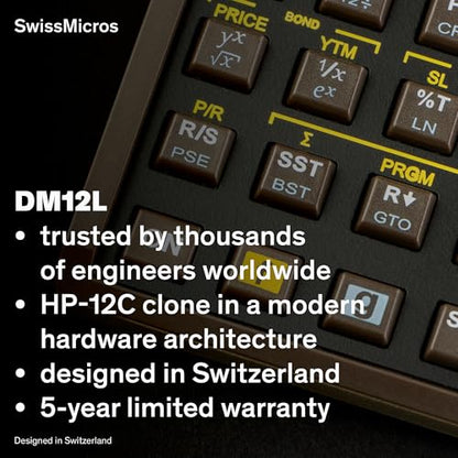 SwissMicros DM12L RPN Financial Calculator – HP 12C Software, Grade 1 Titanium Casing, Voyager Layout, & TVM Financial Solver