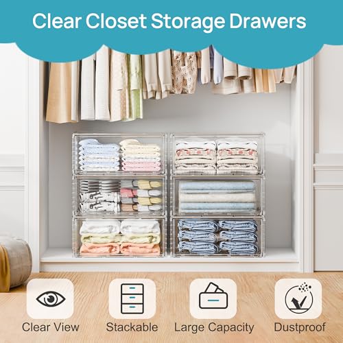 Vtopmart 4 Pack Large Clear Stackable Storage Drawers 23QT | Easily Assemble Plastic Closet Storage Bins, Dust-Proof UnderBed Organizer for Clothing, Sweater Organization - style: 4pk Large