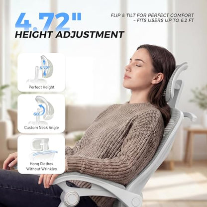 CYKOV Ergonomic Office Chair with Footrest - Adjustable Lumbar Support & Headrest, 90-135° Reclining Mesh Back Computer Chair - Home Office/Gaming, 350lbs Capacity - color: Light Grey