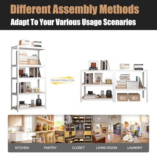 PrimeZone 35.4" W x 15.7" D x 72" H White Book Shelf, 5-Tier Bookcase | Modern Open Design, Adjustable Shelves, Standing Display Organizer for Books, Plants & Décor, Sturdy Double-layered Columns - size: 35.4" W x 15.7" D x 72" H